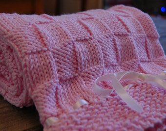 Basket Weave Baby Blanket, MADE TO ORDER Stroller Crib Receiving 100% Cotton Baby Newborn Shower Hand Knit Handmade Baby Girl Baby Boy Gift