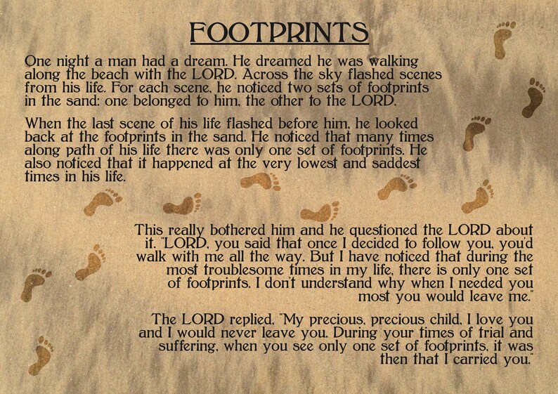 Footprints in the Sand Poem Personalised Gift Print Etsy