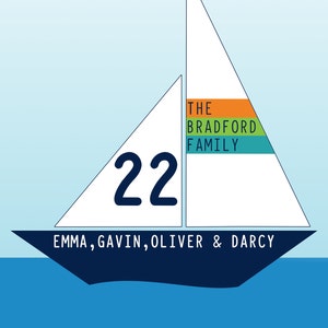 Personalised Family Sailboat Holiday Art Print - Personalised Art Print Gift/Memory Of Holiday Detailing Family Members, House/Home Number