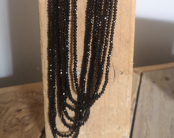 Black Glass Crystal Waterfall Necklace