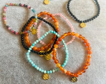 Om Gemstone & 925 Silver Charm Bracelet – Customisable, Spiritual Jewelry, Meaningful Gift, Free Delivery in UK