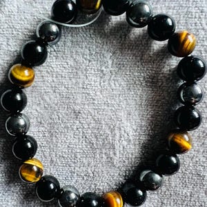 Pulseira de pedra preciosa de meditação de proteção de alta qualidade, olho de tigre, hematita, ônix preta