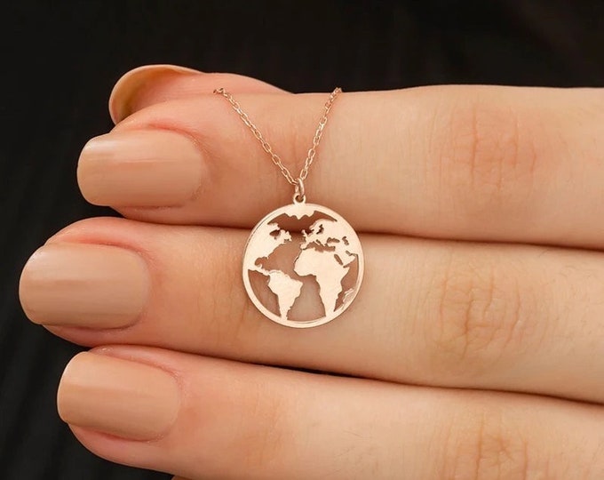 World map necklace, Gap Year, Bon Voyage Mothers Day, Birthday Gift for travel enthusiasts