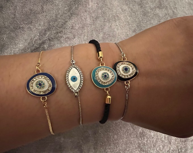 Evil eye slider bracelets, perfect for birthdays, gifts