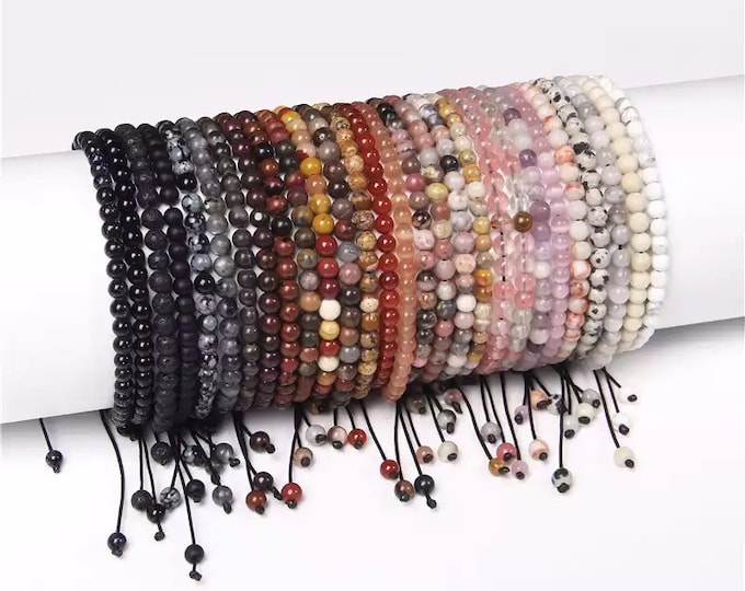 Genuine gemstone bead stacking bracelets, adjustable tie