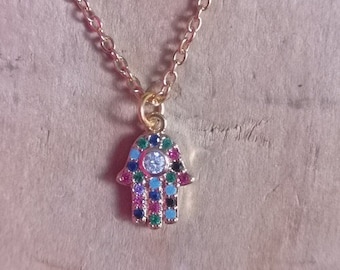 Hand of Hamsa Cubic Zirconia Pendant Necklace