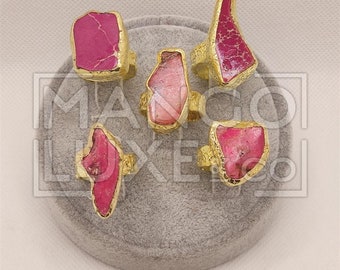 Handmade pink druzy gemstone effect, gold plated adjustable ring