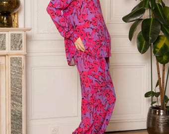 Red and Purple Floral Co-ord Set | Women's Two Piece Resort Wear Outfit