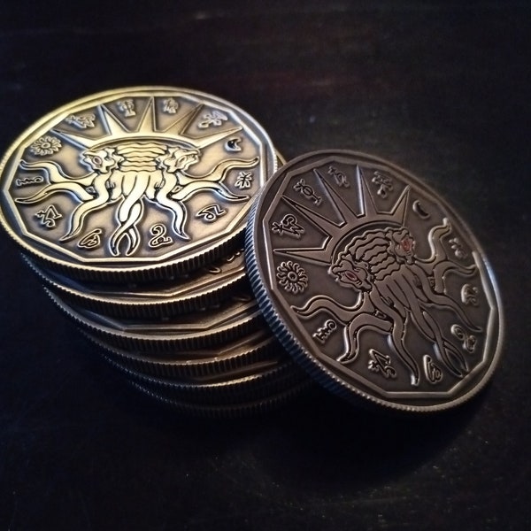 CTHULHU ZODIAC COIN relic, lovecraftian horror enamel coin