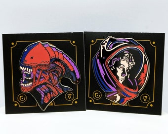 xenomorph and ripley alien inspired set horror sci fi hard enamel pin