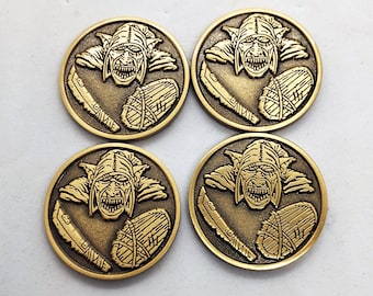 4 DND MONSTER TOKENS, 1 inch Dungeons and dragons goblin fighter coins D20 rpg