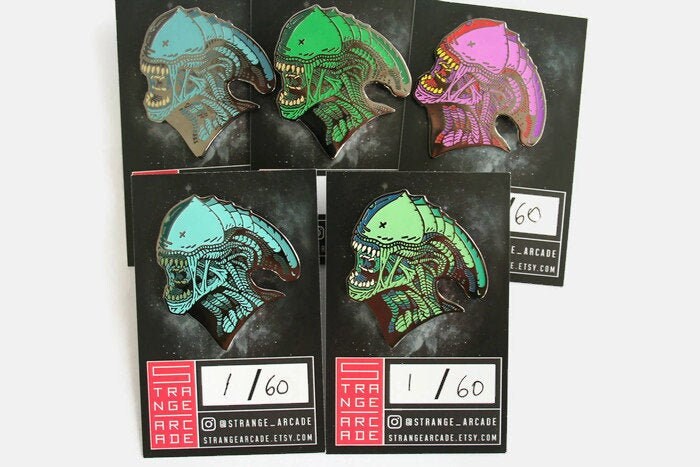 XENOMORPH ALIEN PIN, horror sci fi movie enamel pin,
