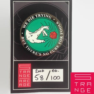 Dungeons and dragons DND lucky enamel pin D20  we die drying