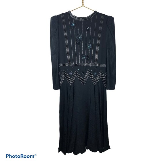 Vintage 80s Silk Sequin Black Evening Cocktail Dre