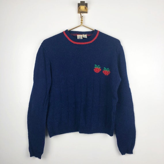 Vintage 80s J.G. Hook Shetland Wool Blue Strawberr