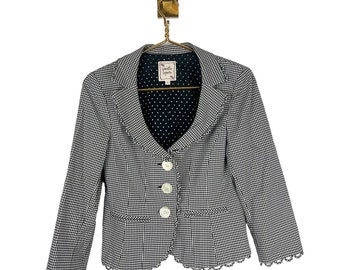 vintage Nanette Lepore - Veste blazer ajustée noire et blanche à carreaux vichy, taille 6