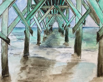 Oceanic pier in Wrightsville Beach NC fine art print from original painting