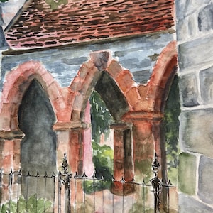 Church garden gate fine art print from original painting