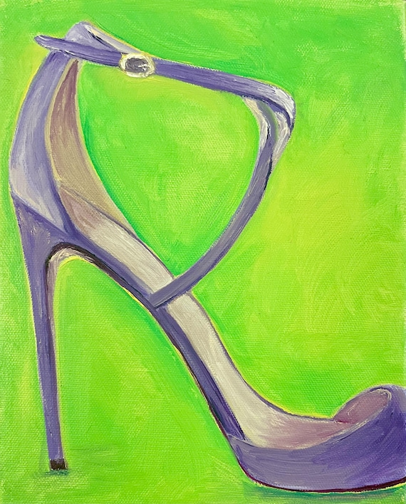Zapato stiletto pintura al óleo original sobre lienzo España