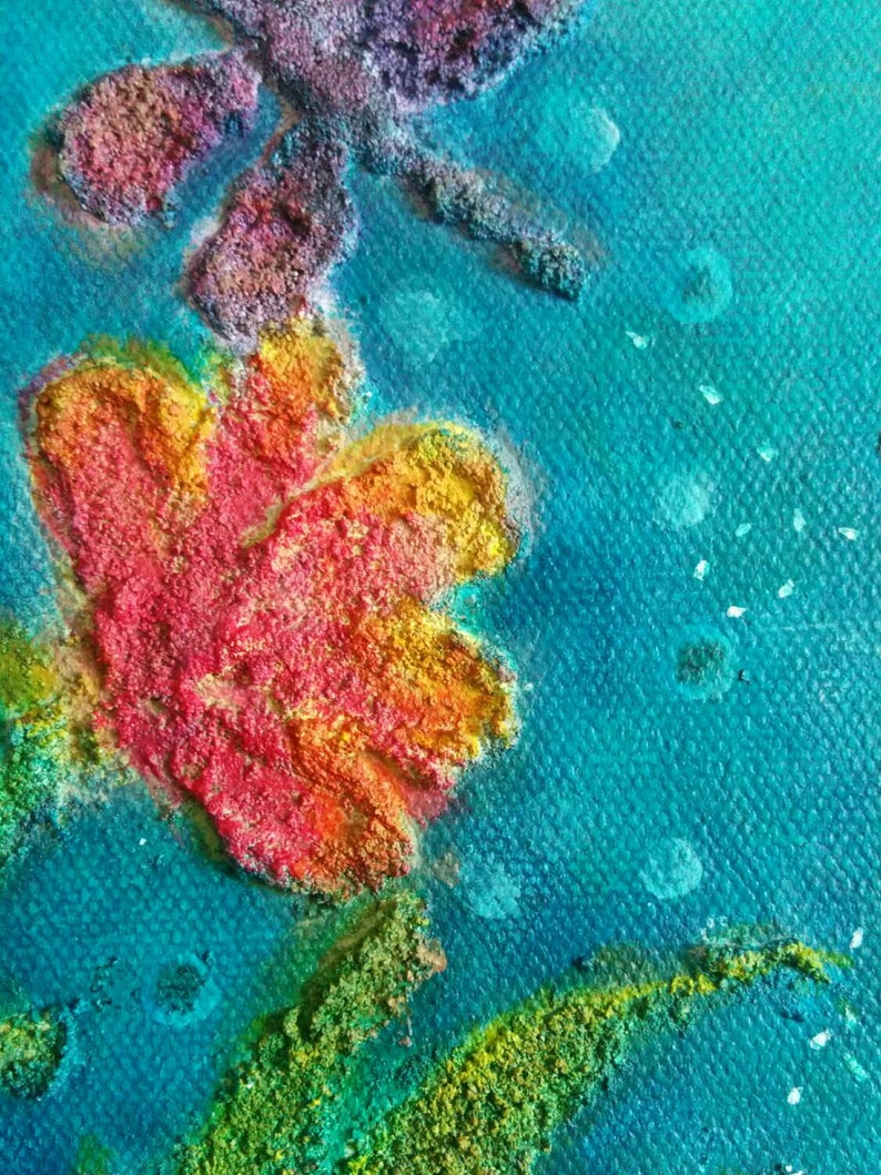 Mixed Media Acrylic Painting with Textured Flowers and Etsy
