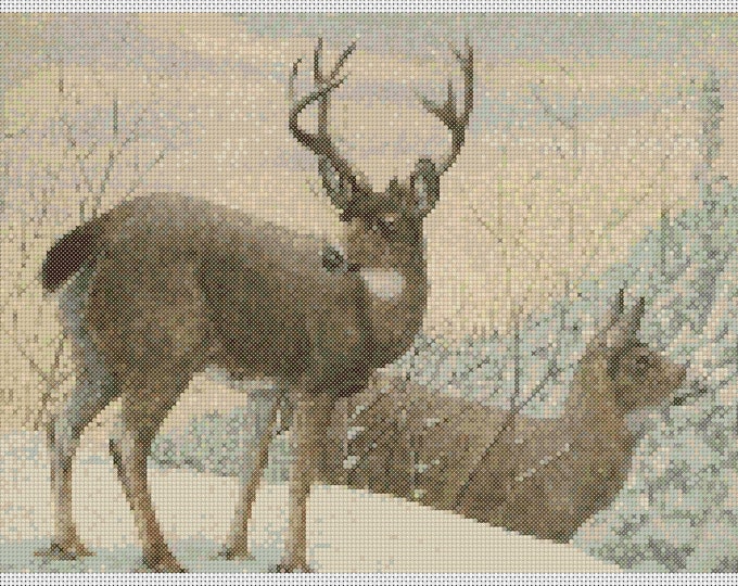 Animal PDF Cross Stitch Chart - (ref208) Black-Tailed Deer