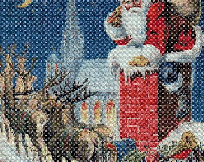 Christmas PDF Cross Stitch Charts- (ref - 185) Santa & Chimney