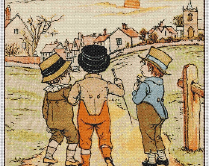 Vintage People PDF Cross Stitch Charts:- (ref-093) Boys Out Playing
