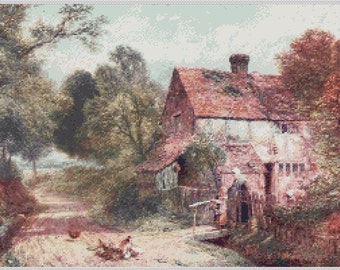 Country Cottages PDF Cross Stitch Charts:- (ref-128) Surrey Country Cottage