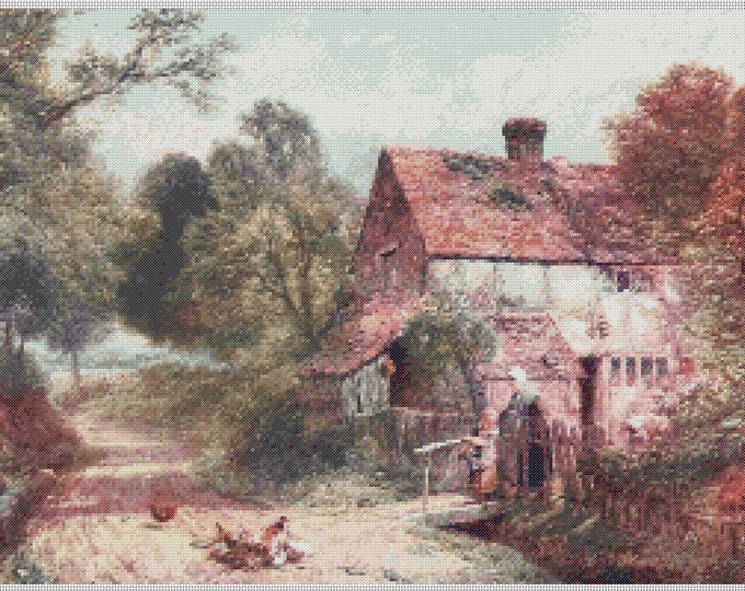 Country Cottages PDF Cross Stitch Charts:- (ref-128) Surrey Country Cottage