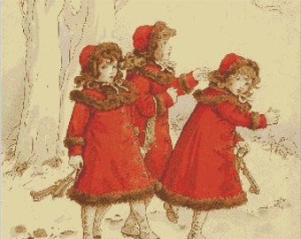 Vintage People PDF Cross Stitch Charts- (Ref-037) Off Skating