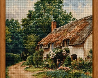 Wessex Country Cottage Cross Stitch Pattern PDF, English Cottage Chart, Landscape Embroidery, Instant Download