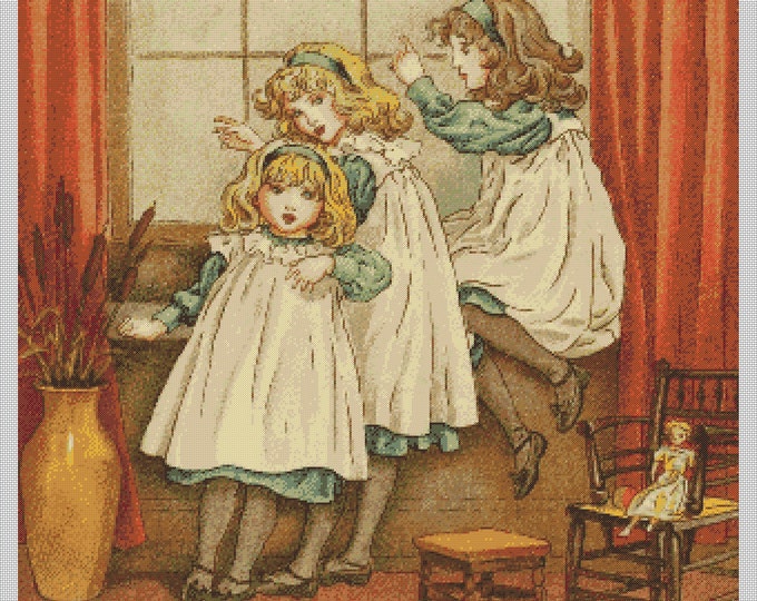 Vintage People PDF Cross Stitch Charts- (Ref-056) Waiting by the Window