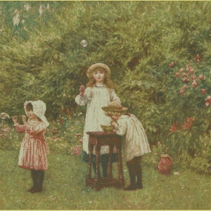 Country Garden PDF Cross Stitch Charts- (Ref-018) Children Playing in the Garden