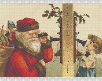 Christmas PDF Cross Stitch Charts:- (ref-181) Phoning Santa
