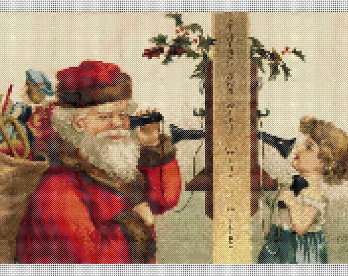 Christmas PDF Cross Stitch Charts:- (ref-181) Phoning Santa