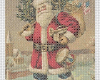 Christmas PDF Cross Stitch Charts:- (ref-197) Santa Delivering Presents