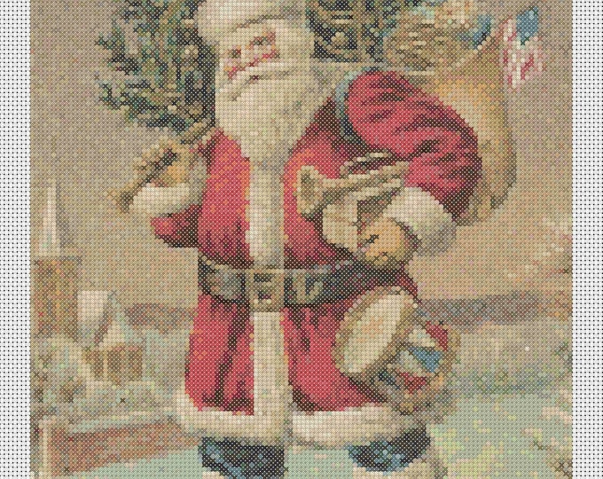 Christmas PDF Cross Stitch Charts:- (ref-197) Santa Delivering Presents
