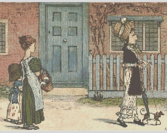 Vintage People PDF Cross Stitch Charts- (Ref-397) Out Walking