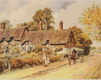 Country Cottages PDF Cross Stitch Charts:- (ref-136) Shottery Country Cottage