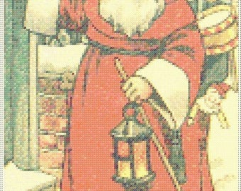 Christmas PDF Cross Stitch Charts:- (ref-202) Santa Filling a Stocking