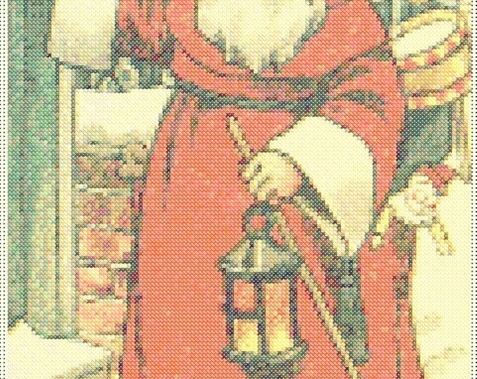 Christmas PDF Cross Stitch Charts:- (ref-202) Santa Filling a Stocking