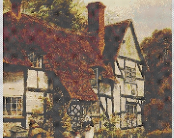Country Cottages PDF Cross Stitch Charts:- (ref-154) Harvington Country Cottage