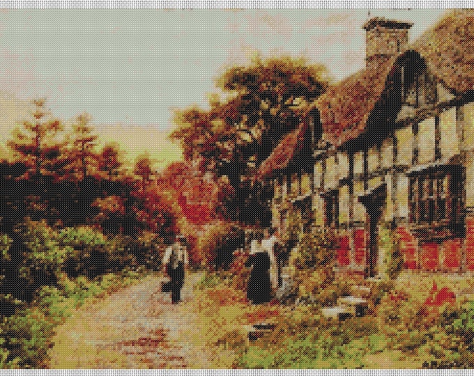 Country Cottages PDF Cross Stitch Charts:- (ref-138) Elsley Castle