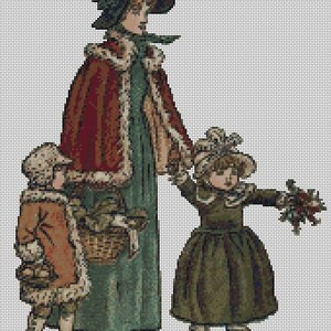 Vintage People PDF Cross Stitch Chart Off Christmas Shopping