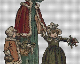 Vintage People PDF Cross Stitch Chart Off Christmas Shopping