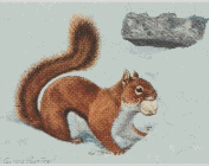 Animal PDF Cross Stitch Chart - (ref219) Red Squirrel