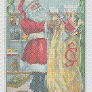 Christmas PDF Cross Stitch Charts:- (ref-201) Santa and his Presents