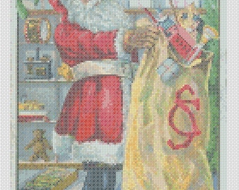 Christmas PDF Cross Stitch Charts:- (ref-201) Santa and his Presents