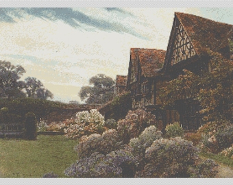 Country Cottages PDF Cross Stitch Charts:- (ref-124) Great Tangley Manor
