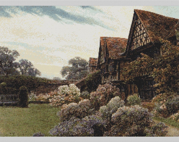 Country Cottages PDF Cross Stitch Charts:- (ref-124) Great Tangley Manor